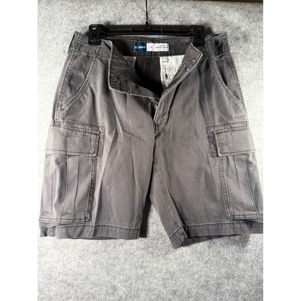 Old Navy Lived-In Straight Cargo Shorts Mens 30 Gray Built-In Flex Cotton Blend